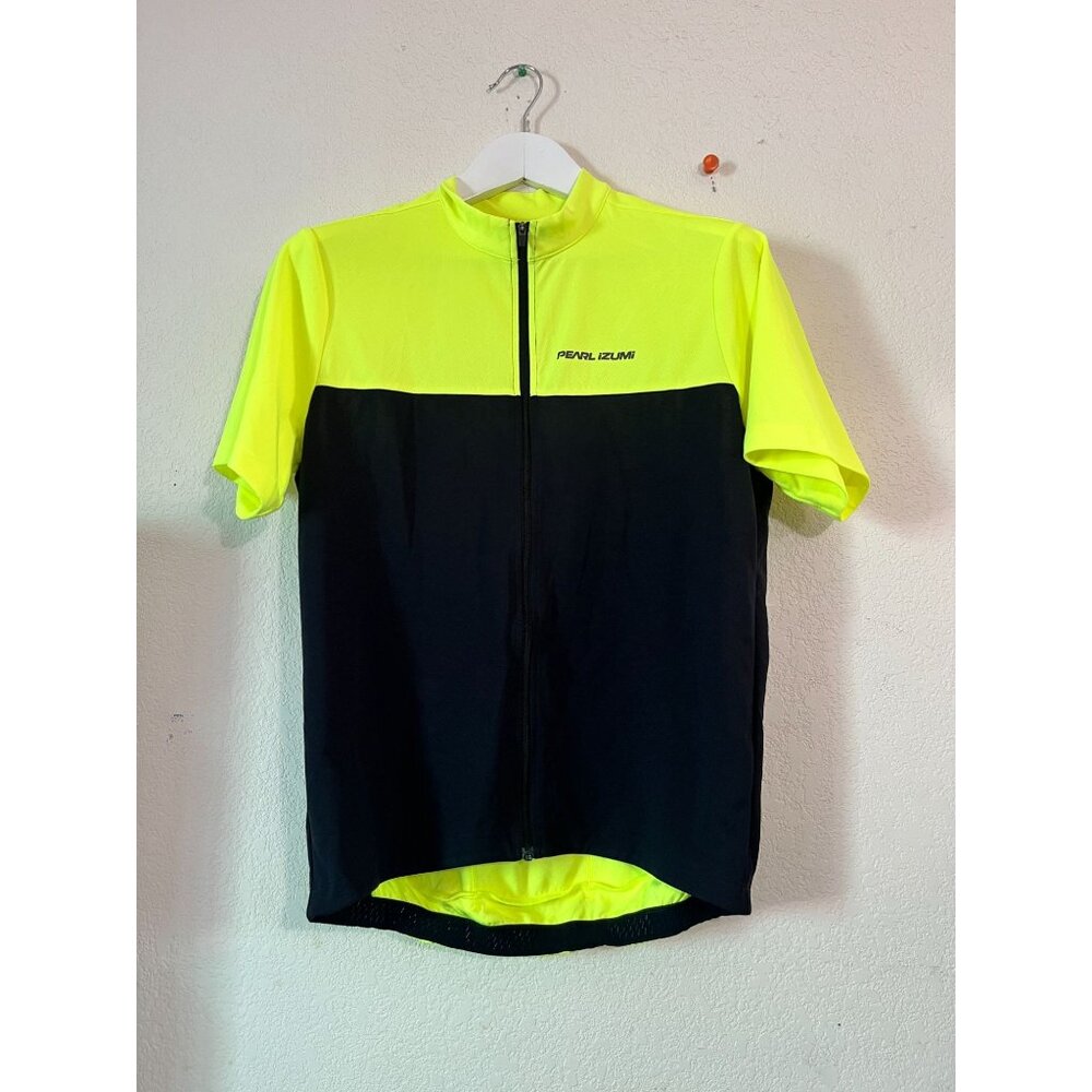 Pearl Izumi Mens Cycling Jersey Medium Neon Yellow Black Short Sleeve Full Zip